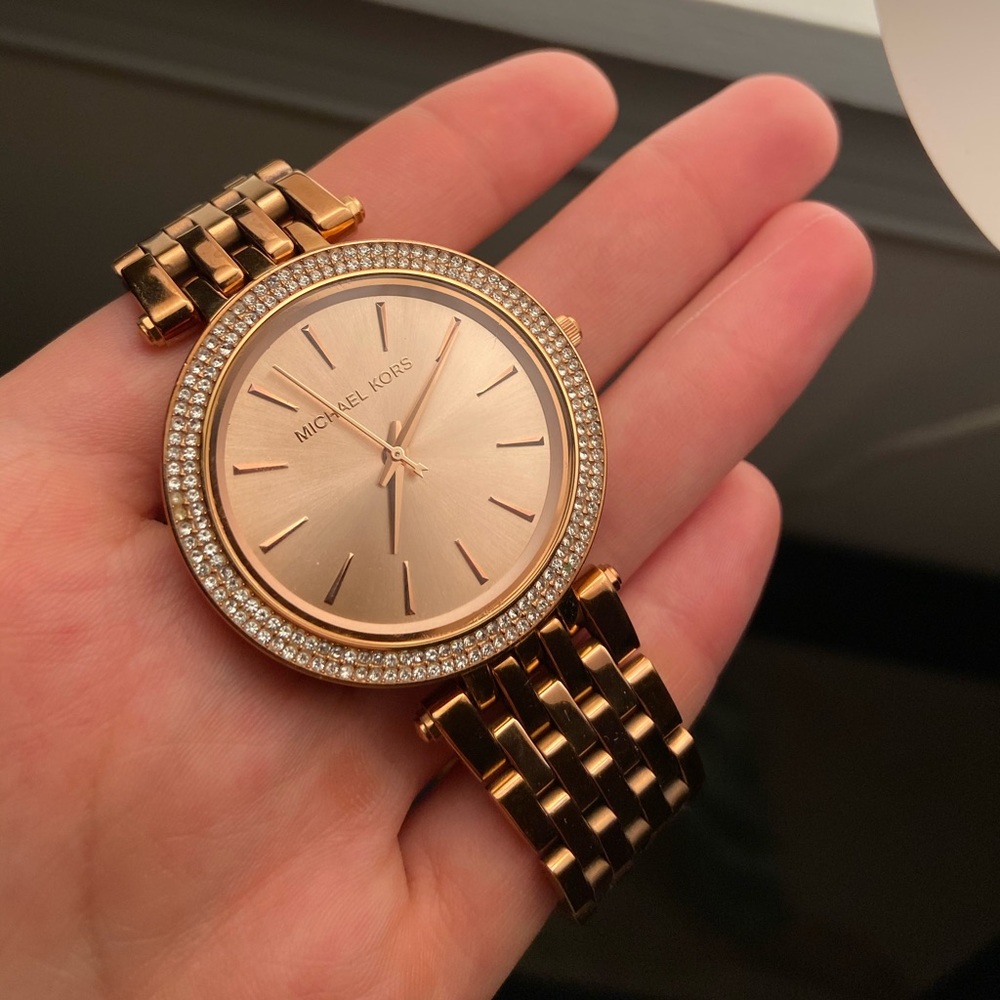 Michael Kors rose gold watch with crystal inlay